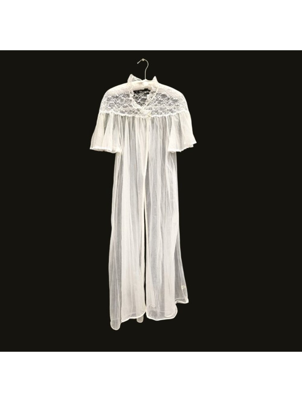 Vintage 60s Ivory Sheer Nylon Lace Peignoir Robe Plus Size XL/XXL